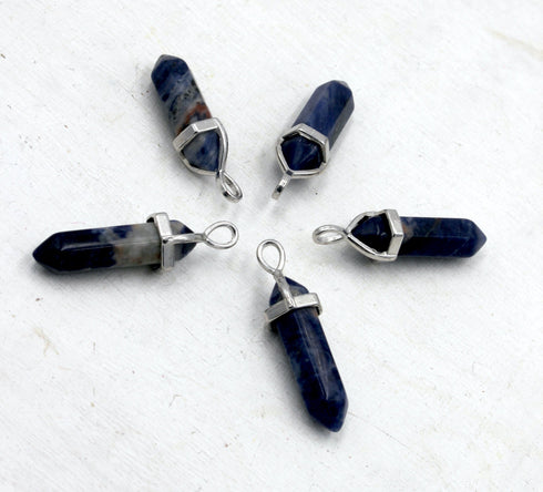 Sodalite Gemstone Pendants, 8x38mm, Free Form Pendant, Sold As 1 Piece.